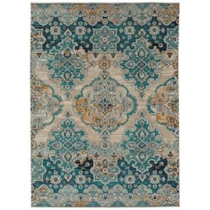 Zuma Beach Collection Turquoise 7 ft. 10 in. x 10 ft. Rectangle Indoor/Outdoor Area Rug
