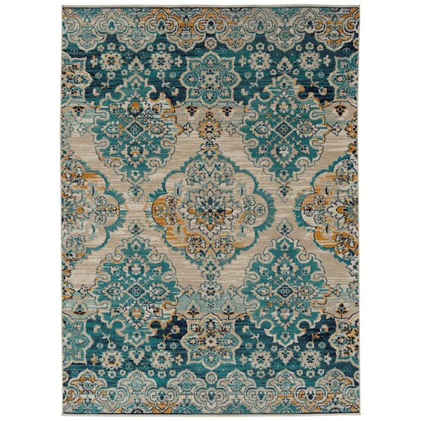 Kaleen Zuma Beach Collection Turquoise 7 ft. 10 in. x 10 ft. Rectangle Indoor/Outdoor Area Rug