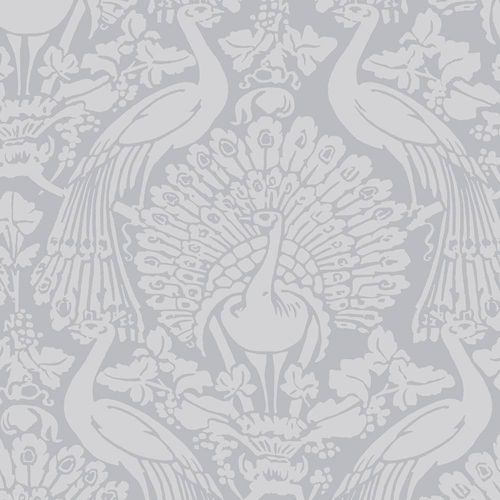 Pale Slate Damask Peacock Removable Washable Wallpaper