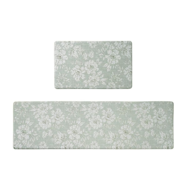 Green Iris Floral 17.5 in. x 60 in. /17.5 in. x 28 in. Anti-Fatigue Wellness Mat