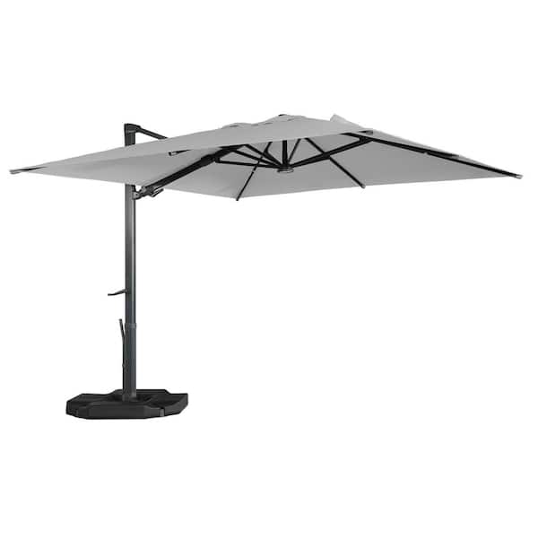 Mondawe 10 ft. x 13 ft. Aluminum Rectangular Cantilever Outdoor Patio Umbrella with LED Lights 360° Rotation in Gray with Base