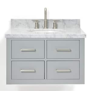 Hutton 31 in. W x 22 in. D x 19.6 in. H Bath Vanity in Grey with Carrara White Marble Top