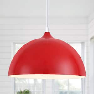 Danialah 1-Light Red Industrial Farmhouse Single Pendant Light with Metal Dome Shade for Kitchen Island Dinning Room