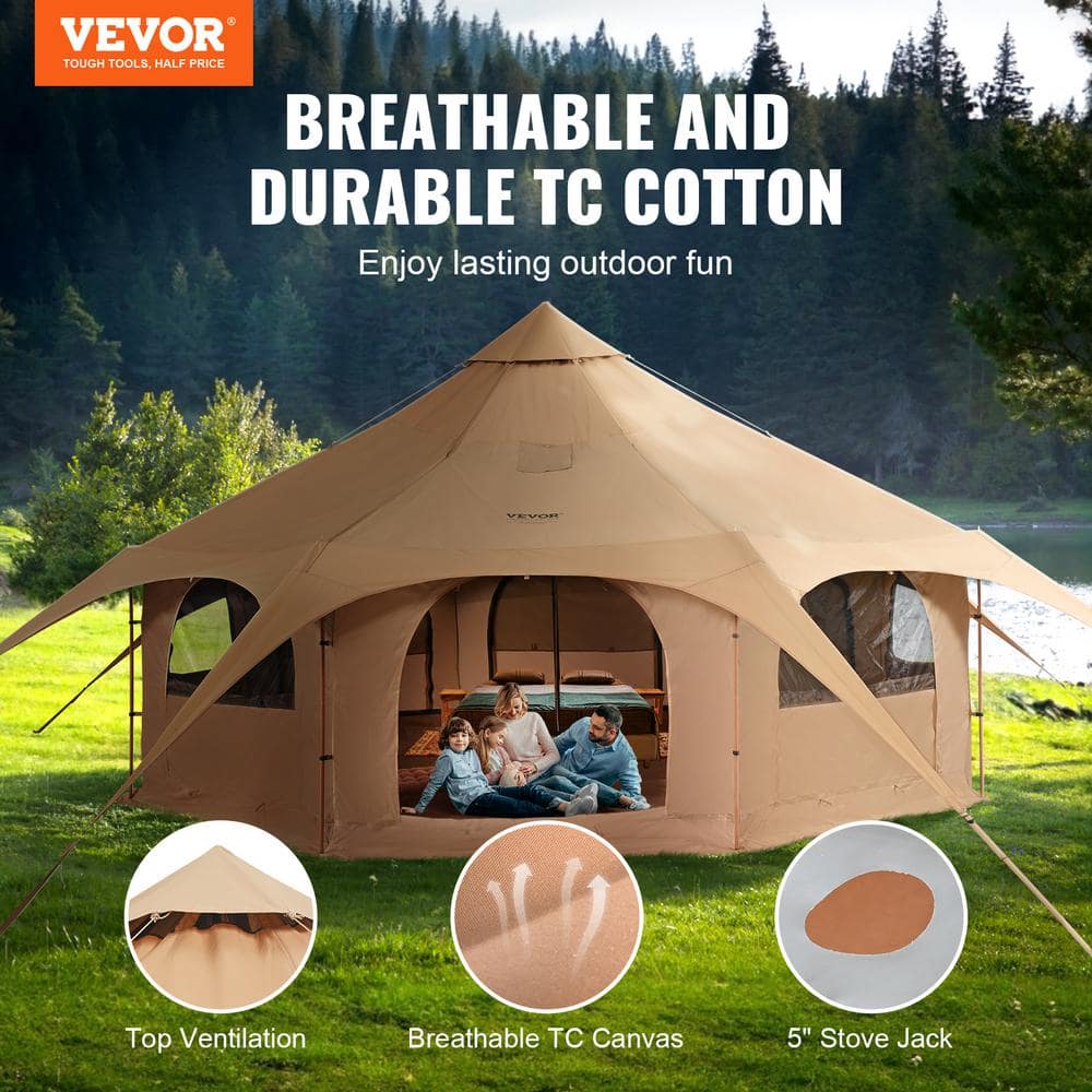 16.4ft Beige Canvas Four Season Yurt for 8 Person Camping