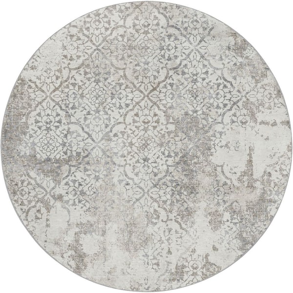 Dream Shag Premium Machine Washable Abstract ADS769 Ivory 8 ft. x 8 ft. Round Rug