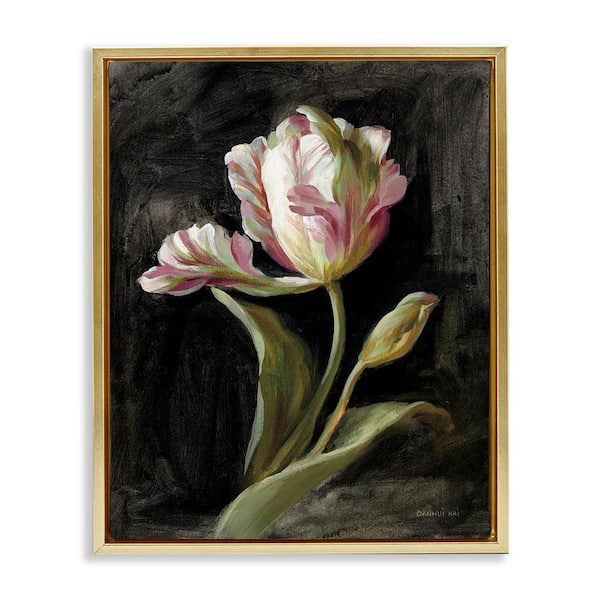 Stupell Industries Tulip on Black by Danhui Nai Gold Floater Frame Nature Graphic Art Print 21 in. x 17 in.