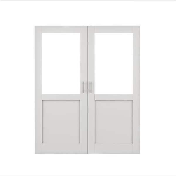 ARK DESIGN 60 in. x 80 in. 1/2 Lite Mirrored Glass White Solid Core Wood French Door without Jamb Bi-fold Door with Ball Catch