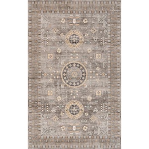 Tama Circle Medallion Machine Washable Brown 8 ft. x 10 ft. Area Rug