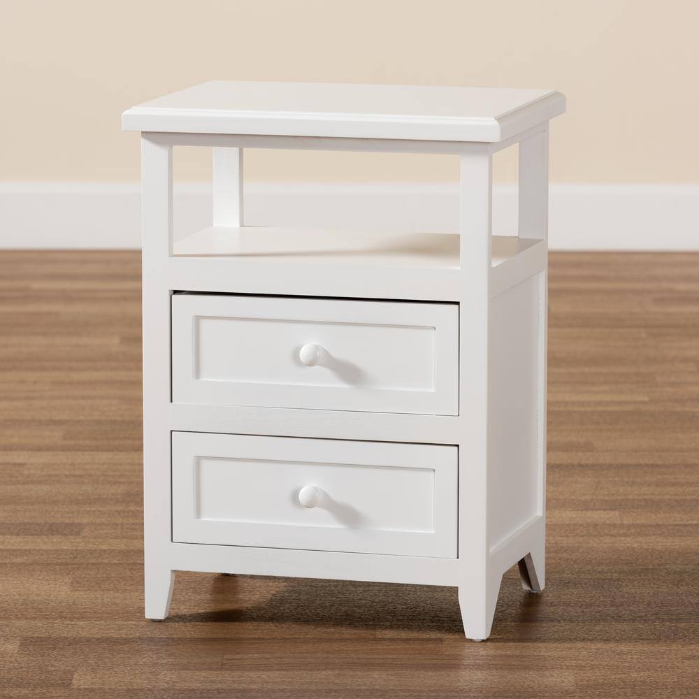 Modern Contemporary White Paulownia Wood 2-Drawer End Table