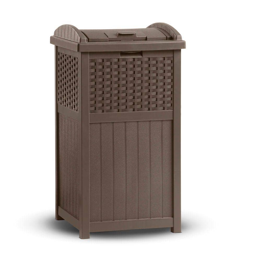 Suncast Resin Wicker Trash Hideaway Ghw1732 The Home Depot - Outdoor Patio Garbage Can Home Depot