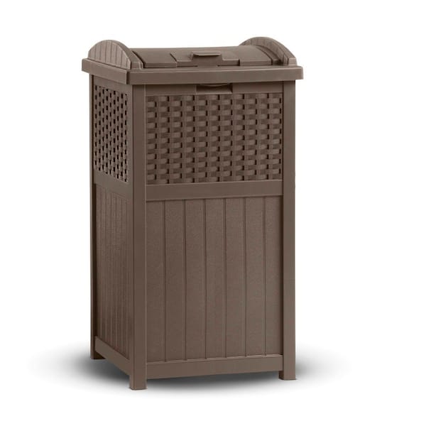 Keter Copenhagen Wood look 30 Gallon Trash Can with Lid for Indoor Outdoor  Kitchen and Patio