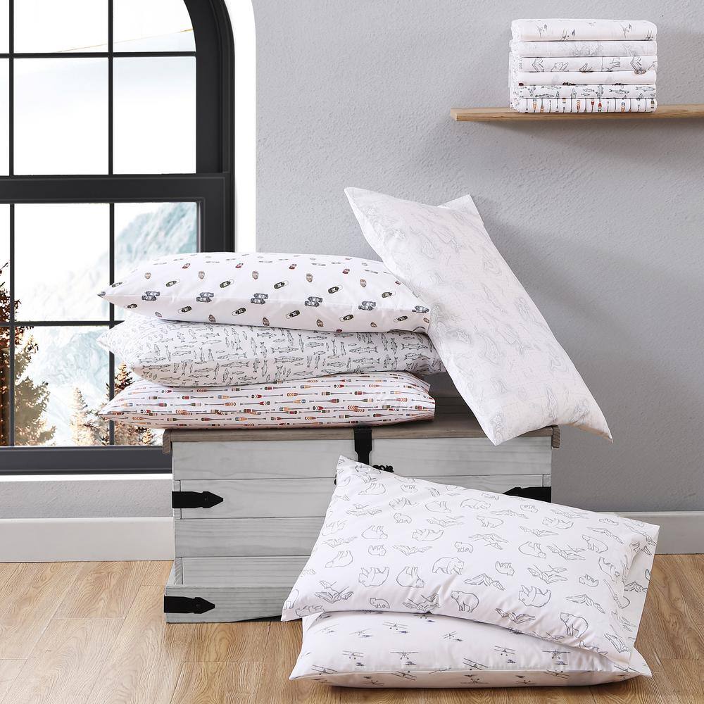 Twin Gray Cotton Percale Sheet Set with Bear Print
