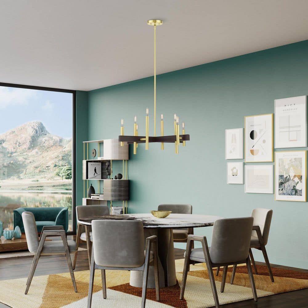 Denmark Satin Brass 8-Light Mid-Century Modern Chandelier