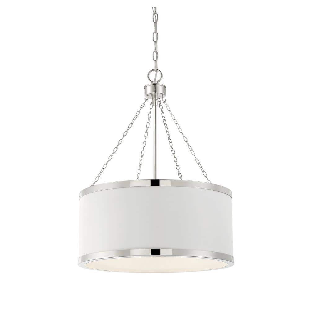 Delphi White Drum Pendant with Polished Nickel Accents