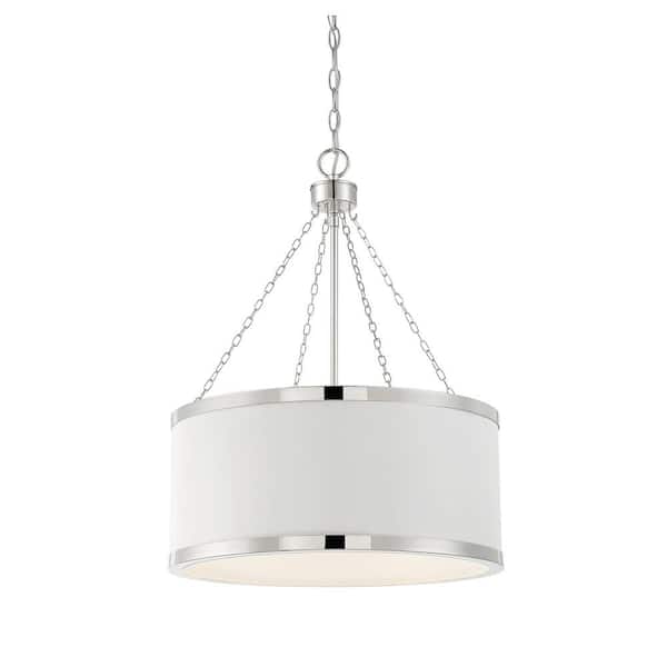 Savoy House Delphi 19 in. W x 25 in. H 6-Light White with Polished Nickel Accents Pendant Light with Metal Shade
