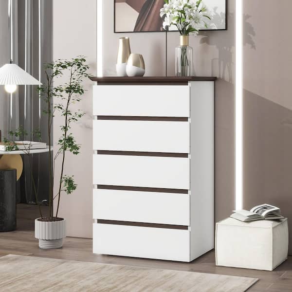 Tileon 5-Drawer Kitchen Pantry, Storage Cabinet Organizer Unit for Bedroom, Modern Closet Dressers Chest in White