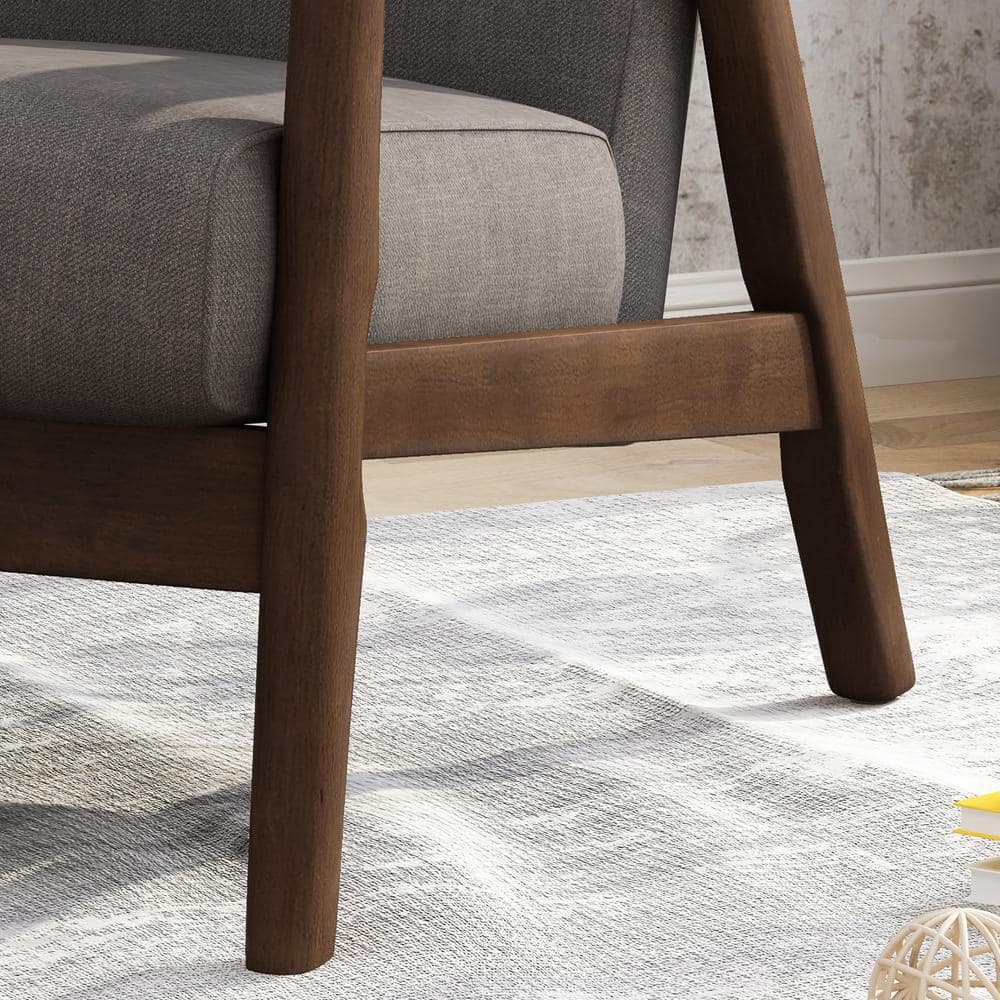 Handcrafted Dark Grey Wood Square Arm Accent Chair