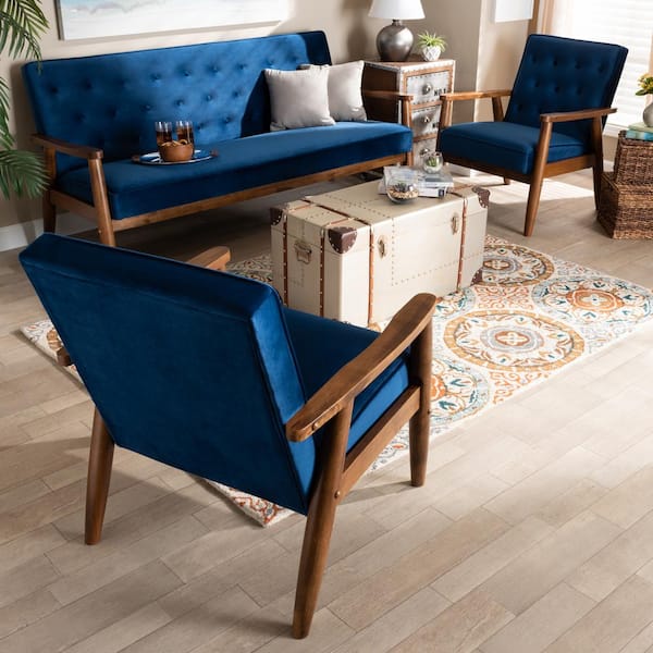 Baxton Studio Sorrento 3 Piece Navy Blue Living Room Sets 160