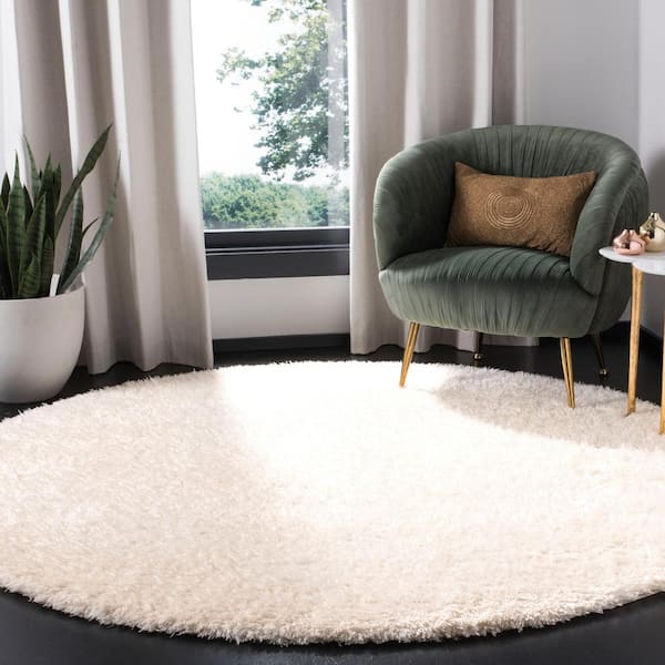 Madrid Shag 5 ft. x 5 ft. Round Ivory Solid Color Area Rug