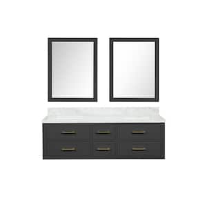 Sherman 60 in W x 22 in D Black Double Bath Vanity, Carrara Marble Top, and 28 in Mirrors