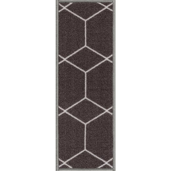 PLAYA RUG Hexagon Dark Gray 8.5 in. x 26 in. Polyamide Stair Tread Cover (Set of 7)