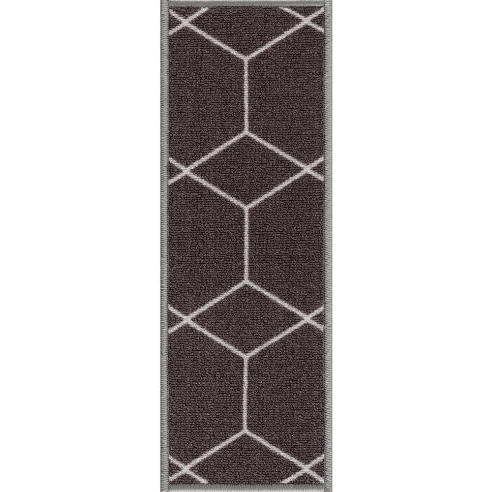 Hexagon Dark Gray 8.5 in. x 26 in. Polyamide Stair Tread Cover (Set of 13)