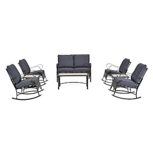 8 of Pieces Metal Patio Conversation Set with Black Cushions
