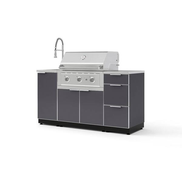 Outdoor Kitchen 5-Piece 3-Burners Propane Gas Grill Island in Gray with 33 in. Grill and Stainless Steel Countertop