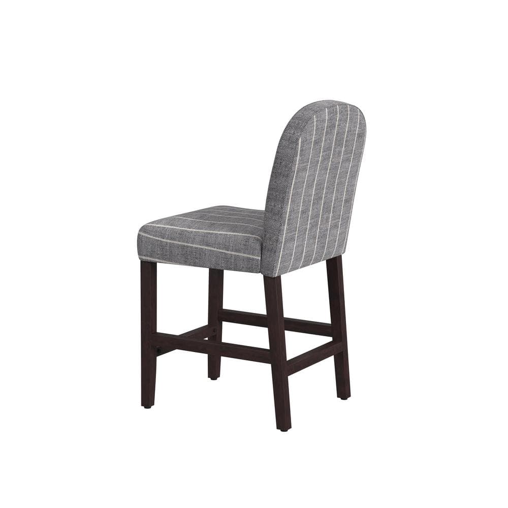 Midnight Stripe Upholstered Counter Stool with Dark Walnut Wood Legs