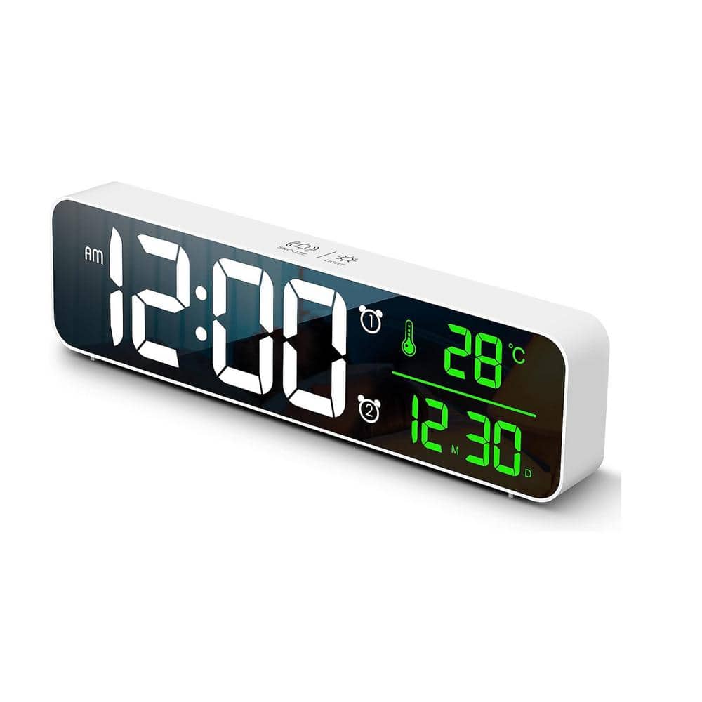 Afoxsos White Digital Large Display Alarm Clock LED Date Temp Display