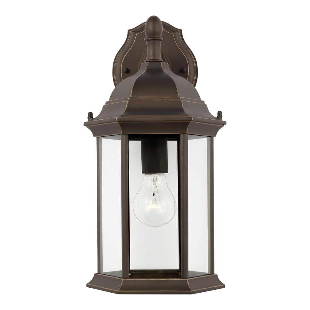 Sevier Antique Bronze Single-Light Outdoor Wall Lantern with Satin Etched Glass