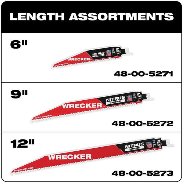 Milwaukee 9 in. 6 TPI WRECKER Carbide Teeth Multi-Material Cutting SAWZALL  Reciprocating Saw Blades (3-Pack) 48-00-5342 - The Home Depot