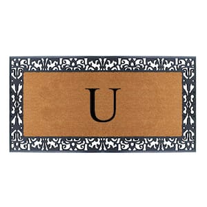 Floral Border Paisley Black 30 in. H x 60 in. H Rubber and Coir Monogrammed U Door Mat