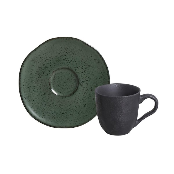 PORTO BRASIL 4.06 oz. Greenery Green Stoneware Organic Coffee Cup and Organic Saucer (Set of 6)