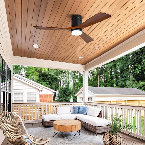 52 in. Indoor Black 3-Wood Blades Flush Mount Standard Ceiling Fan with LED Light and Remote Control Included