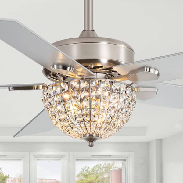 Breezary Hector II 52 in. 2-Light Indoor Satin Nickel Ceiling Fans with Crystal Light Kit and Remote Control Included