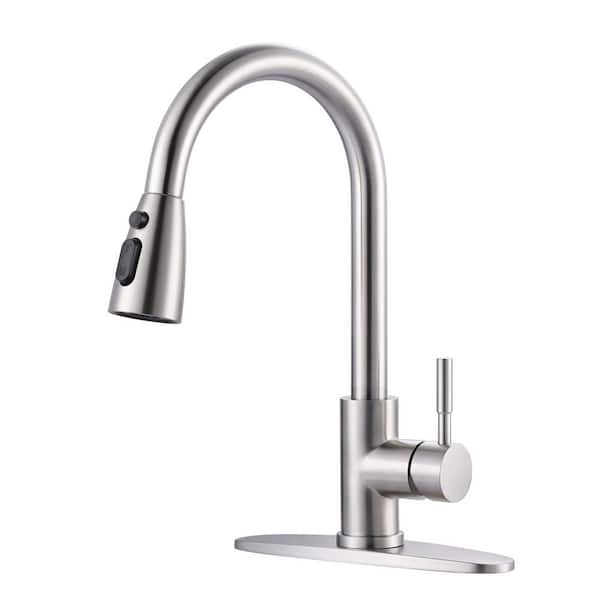 Brushed Nickel 14 in. H Pull Out Sprayer Kitchen Faucet with Advanced Spray Single Handle Faucet 1 or 3 Hole