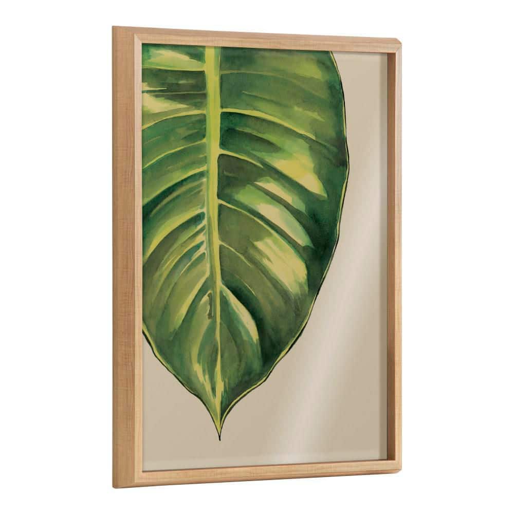 Large Green Leaf Botanical Glass Print with Natural Frame, 18x24