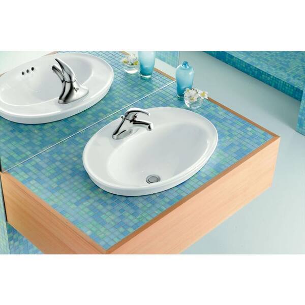 White KOHLER K-2075-4-0 Serif Self-Rimming Bathroom Sink