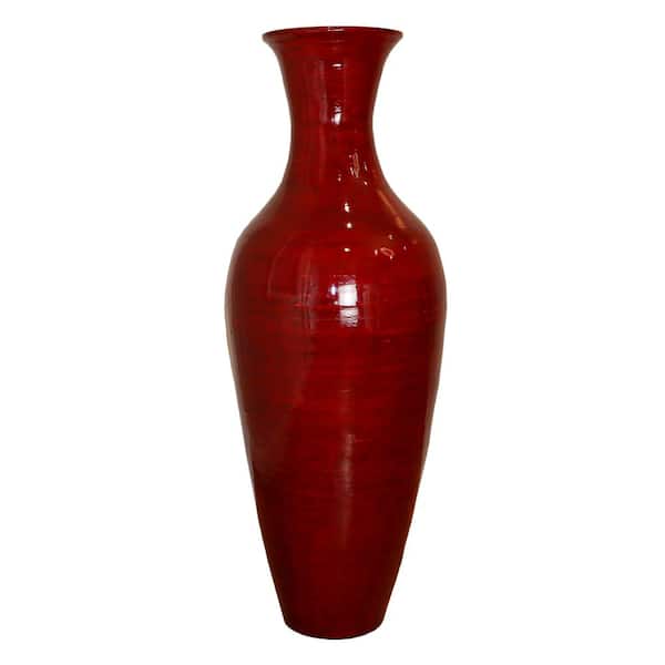 Uniquewise Modern Tall Bamboo Floor Vase, Fill Up with Dried Branches or Flowers, Glossy Red