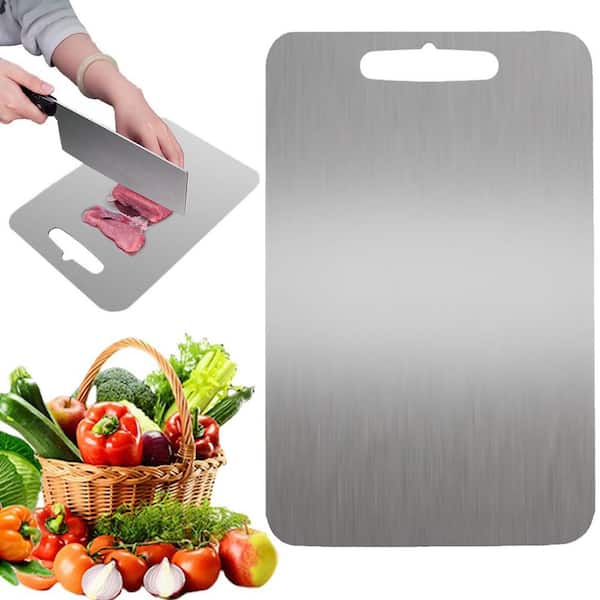 Double Sided Titanium and Stainless Steel Cutting Board, 13.4 in L x 9 in W, for Meat, Vegetables, and Fruit