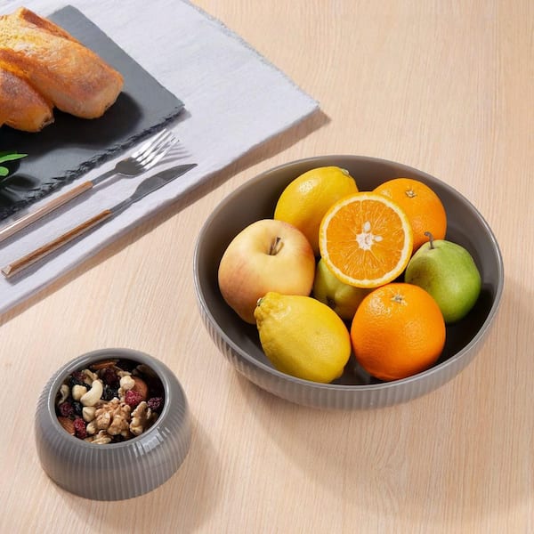 1 Piece Gray Drainable Ceramic Fruit Bowl Set with Removable Pedestal, Large 10 in. Fruit and Vegetable Holder