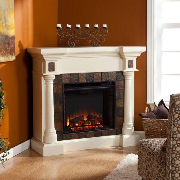 Southern Enterprises Abir 44.5 in. Convertible Electric Fireplace in Ivory with Faux Slate