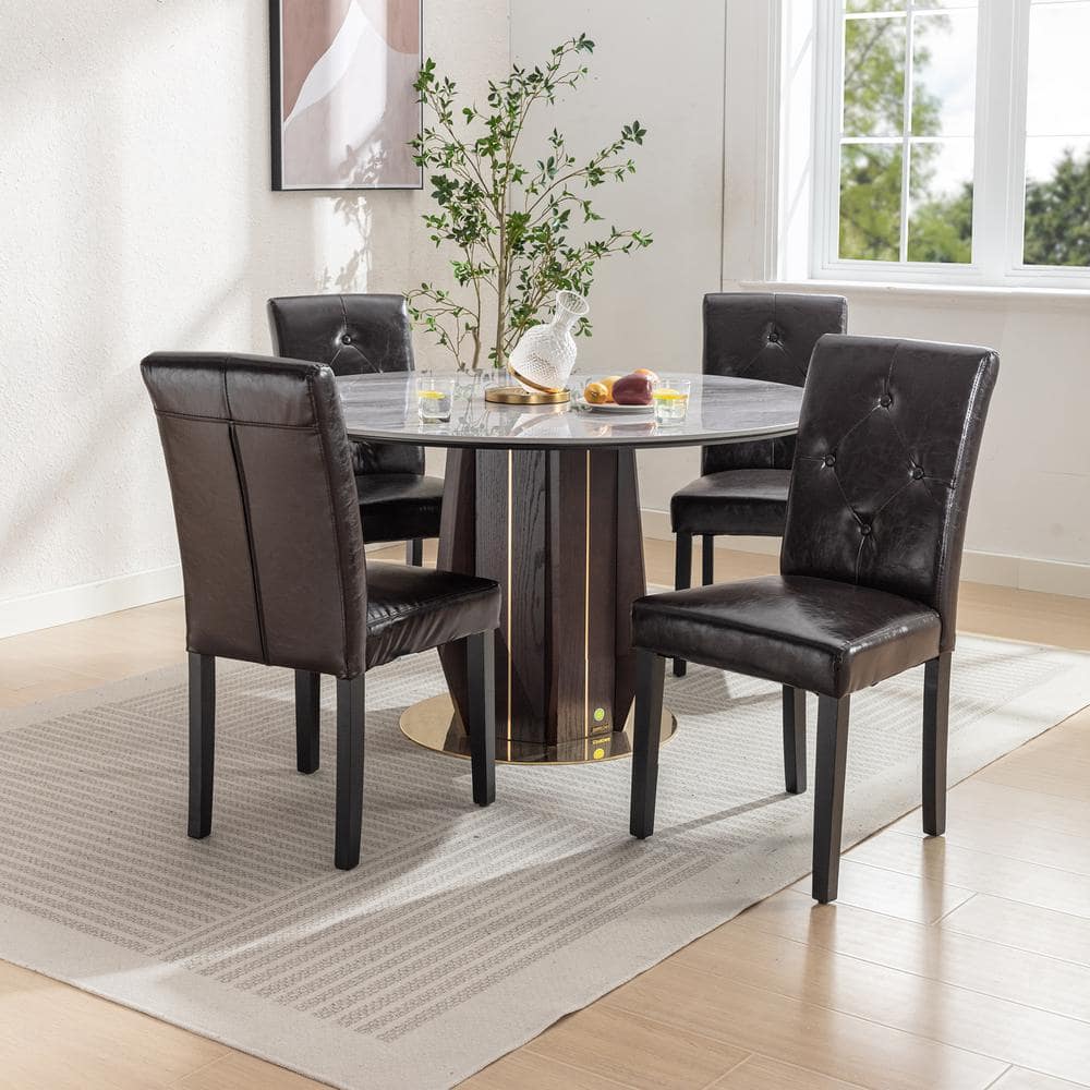 Upholstered Dining Chairs Set, Modern PU Leather and Solid Wood Legs and High Back, Brown Set of 4 price history on PriceWatchPro