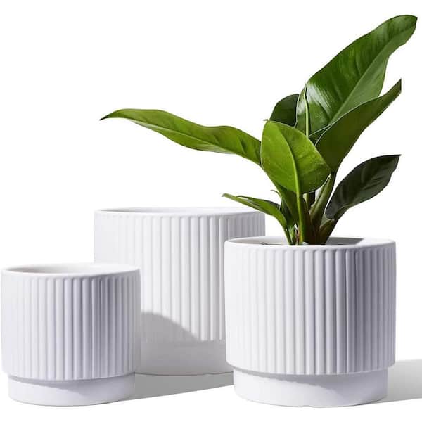 ITOPFOX Contemporary 8 in. L x 6.5 in. W x 5.5 in. H White Ceramic Round Indoor Planter (3-Pack)
