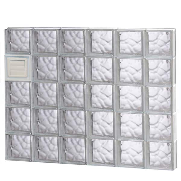 Clearly Secure 46.5 in. x 38.75 in. x 3.125 in. Frameless Wave Pattern Glass Block Window with Dryer Vent