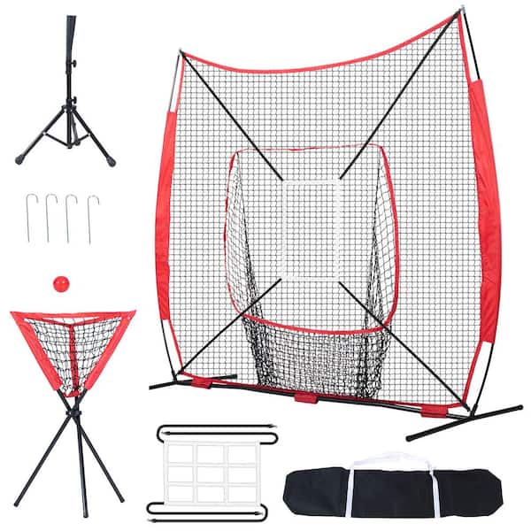 7 ft. x 7 ft. Baseball Practice Net, Portable Training Equipment for Hitting, Pitching, Catching with Carry Bag