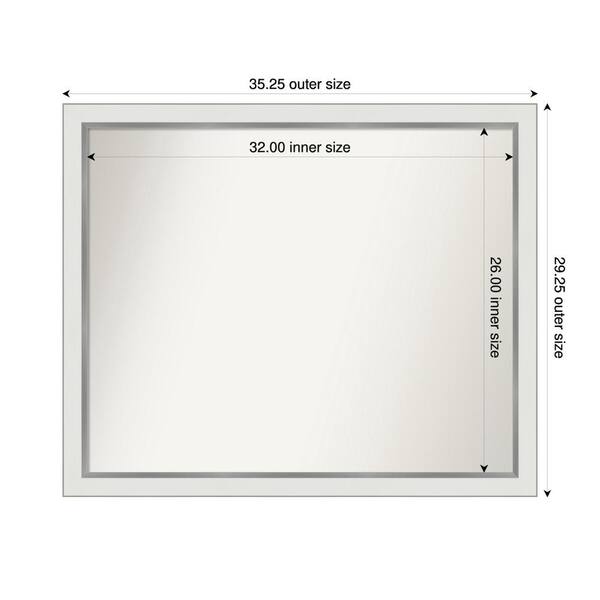 Amanti Art Medium Rectangle Satin White Silver Casual Mirror (29 in. H x 35 in. W)