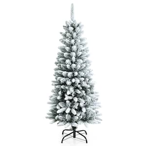 4.5 ft. Slim Artificial Christmas Tree Unlit Snow-Flocked Xmas Pencil Tree