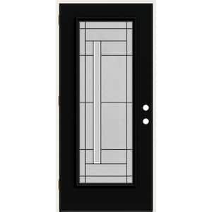 36 in. x 80 in. Right-Hand Full View Atherton Decorative Glass Black Fiberglass Prehung Front Door